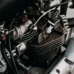engine of retro motorcycle on street