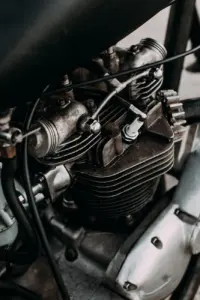 engine of retro motorcycle on street