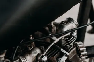 engine of retro motorcycle on street