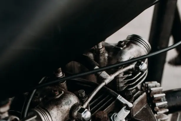 engine of retro motorcycle on street