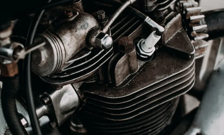 engine of retro motorcycle on street