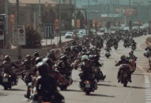group of people riding motorcycles on highway