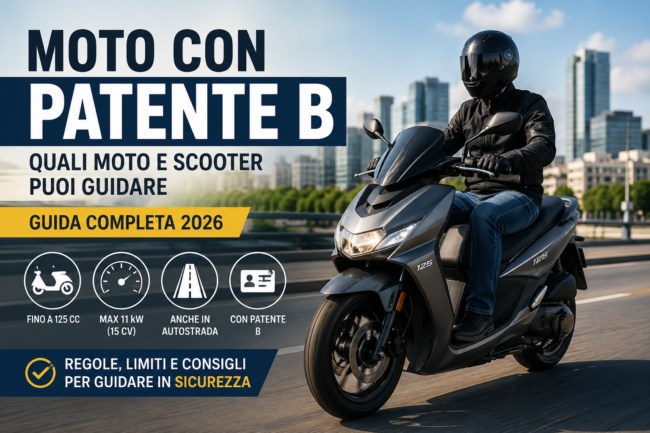 Guida completa 2026 per moto e scooter guidabili con patente B, fino a 125 cc e 11 kW, anche in autostrada